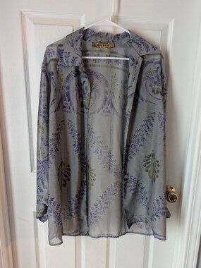 Ashley Stewart semi sheer grey & purple button down - 14